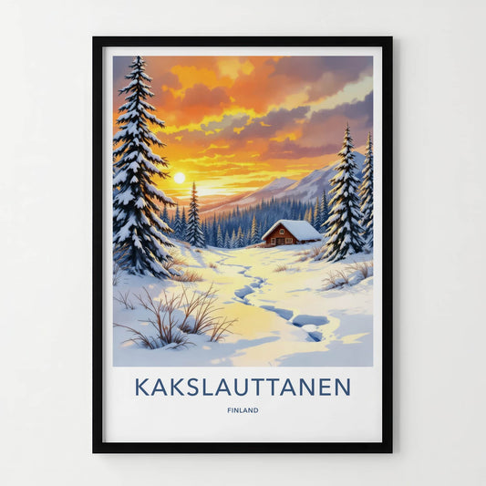 Kakslauttanen Poster - Finland Travel Art - Winter Sunset Cabin Home Decor
