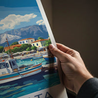 Kalamata Poster - Greece Travel Art - Boats Harbor Mountains Home Decor