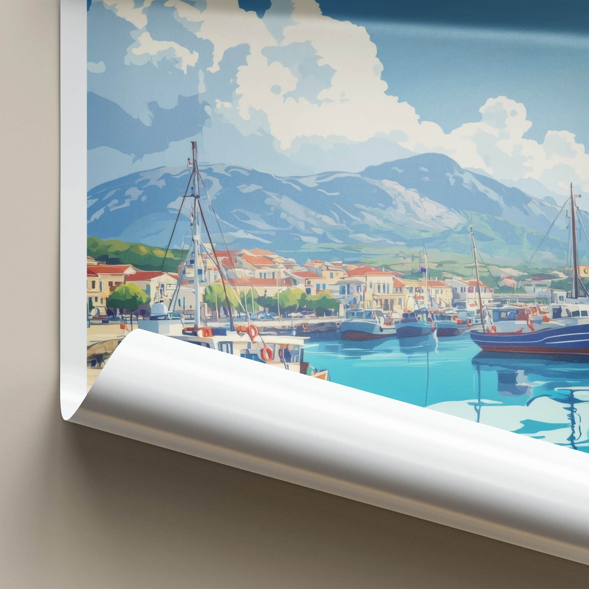 Kalamata Poster - Greece Travel Art - Boats Harbor Village Wall Decor