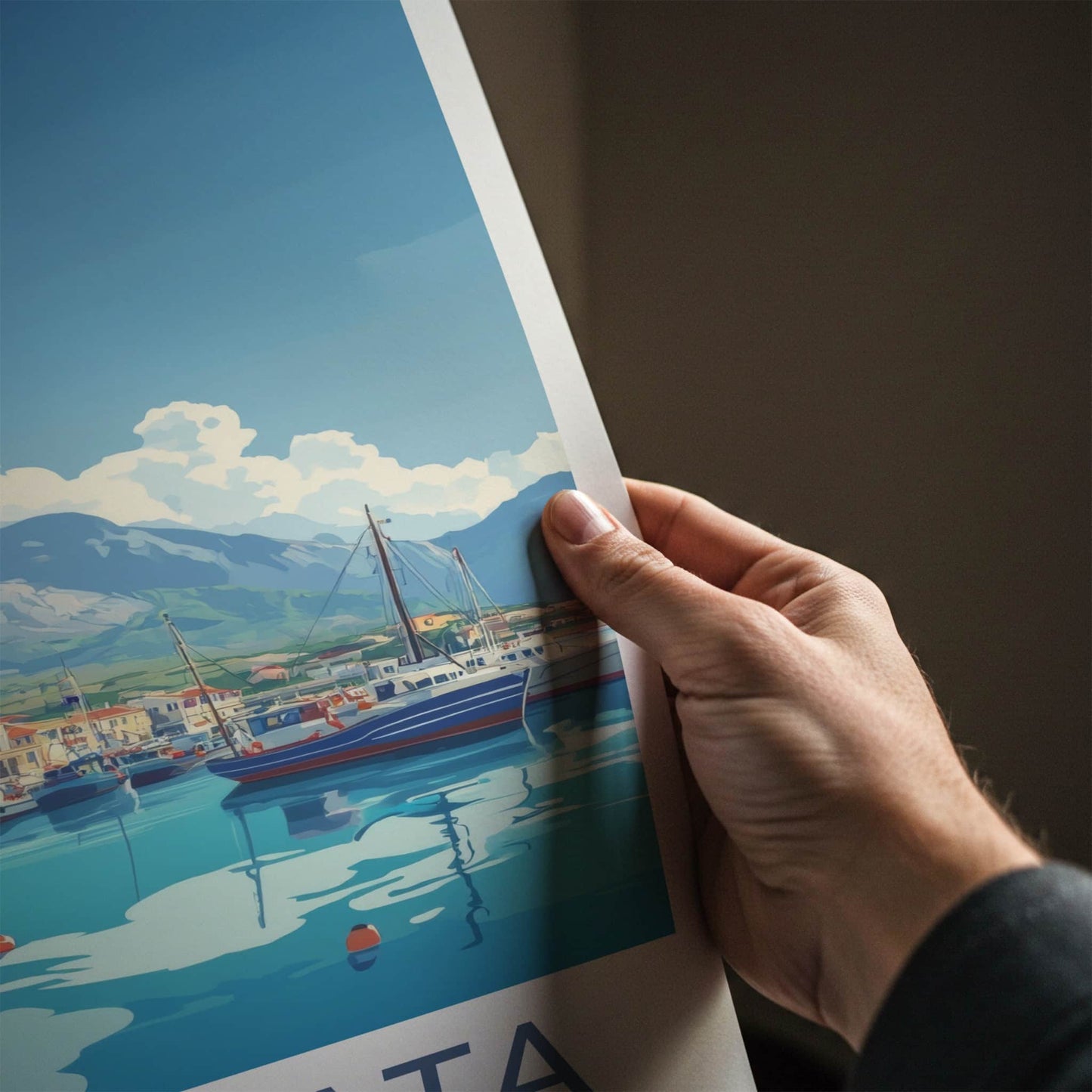 Kalamata Poster - Greece Travel Art - Boats Harbor Village Wall Decor
