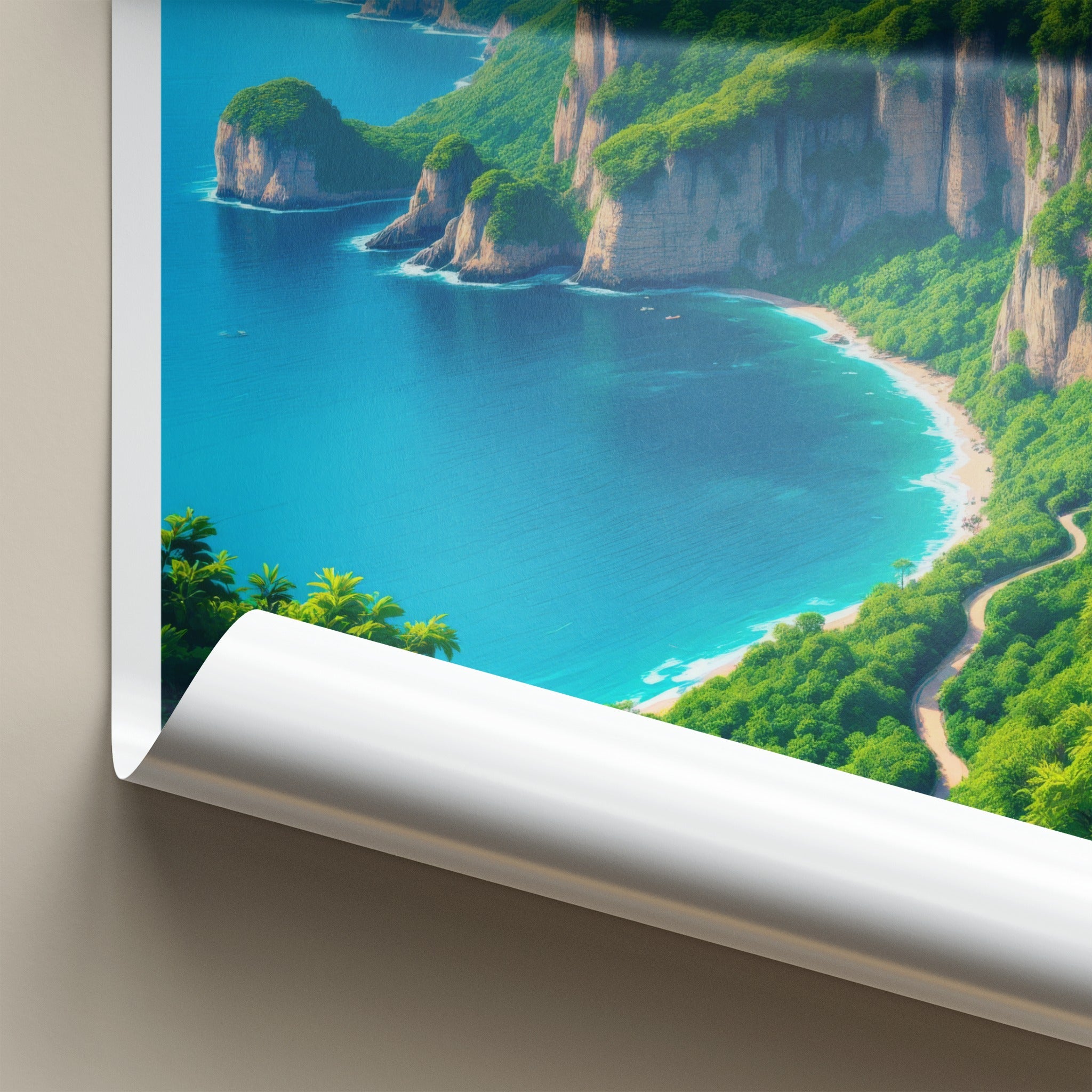 Kalimantan Poster - Indonesia Travel Art - Lush Coastal Cliffs Wall Decor