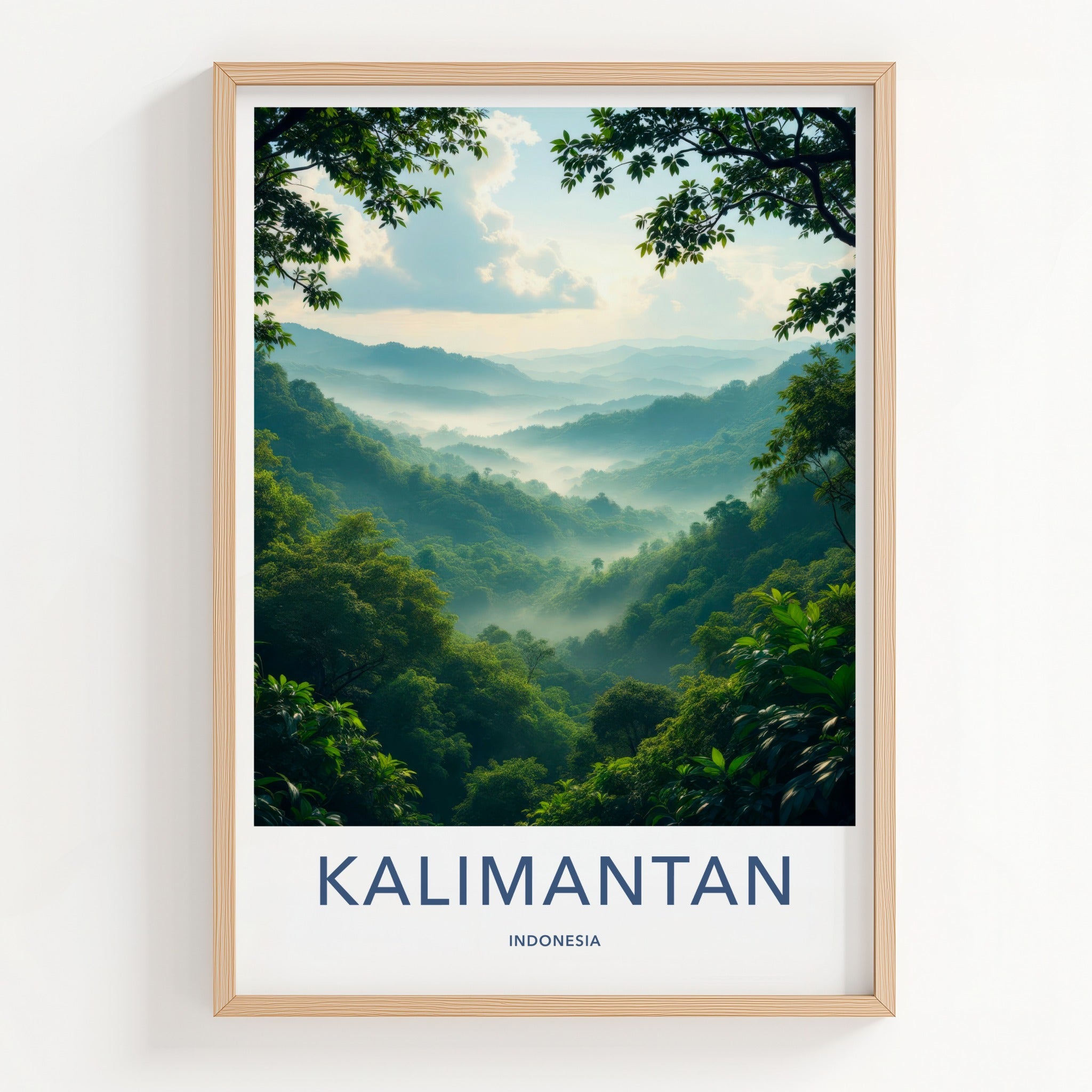 Kalimantan Poster - Indonesia Travel Art - Misty Green Mountains Home Decor