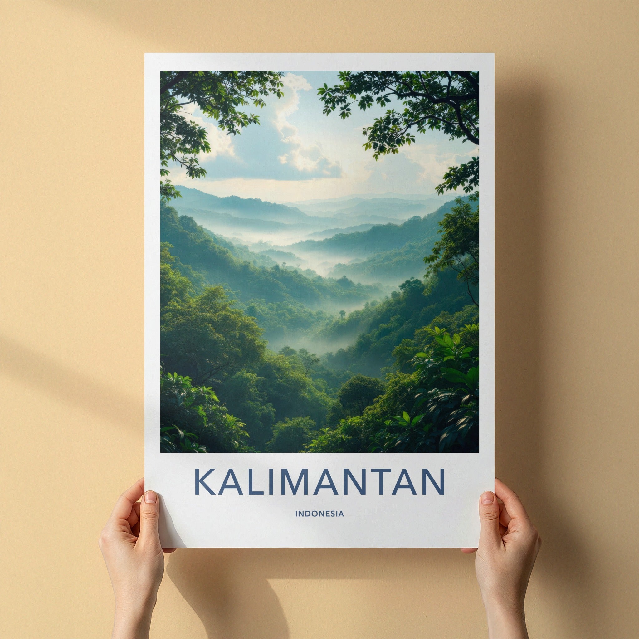 Kalimantan Poster - Indonesia Travel Art - Misty Green Mountains Home Decor