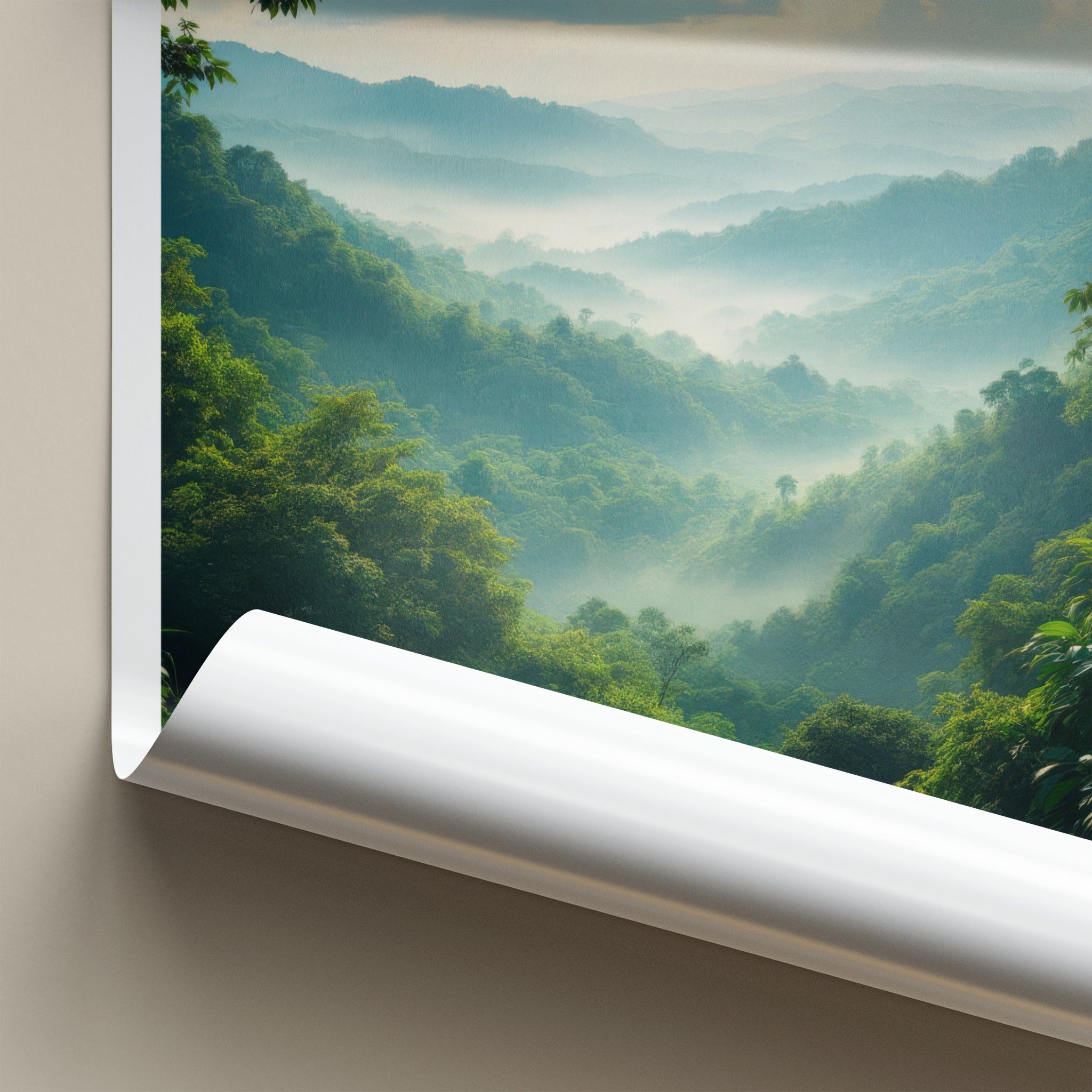 Kalimantan Poster - Indonesia Travel Art - Misty Green Mountains Home Decor