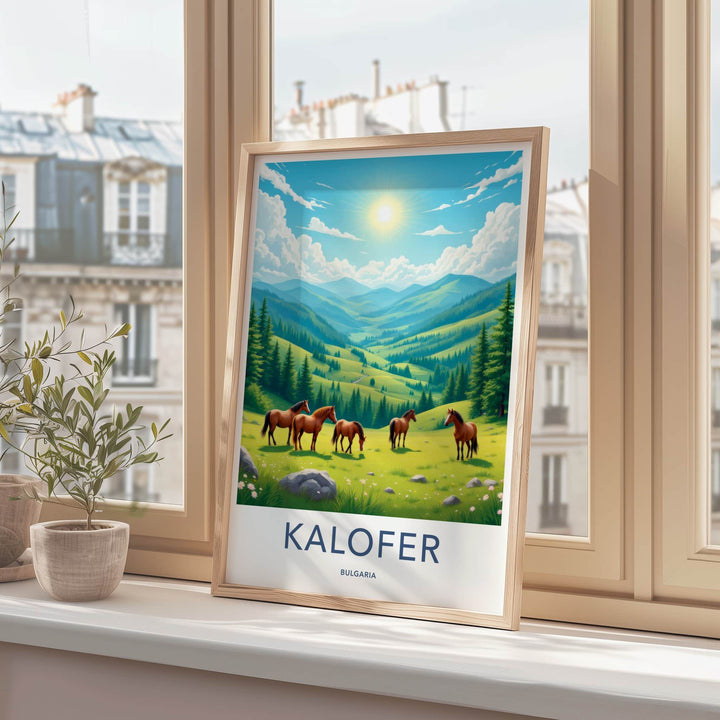 Kalofen Poster - Bulgaria Travel Art - Grazing Horses Mountains Home Decor