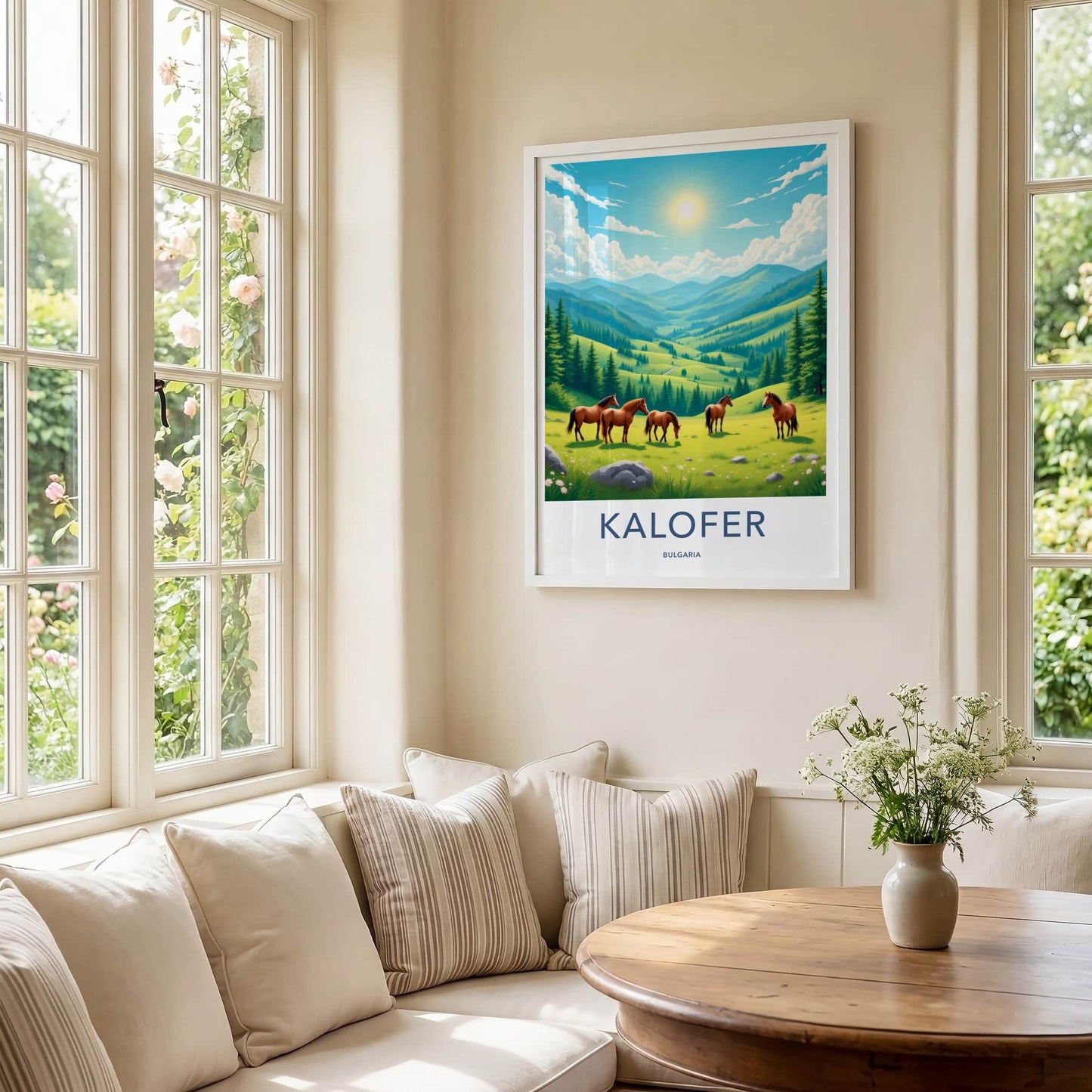 Kalofen Poster - Bulgaria Travel Art - Grazing Horses Mountains Home Decor