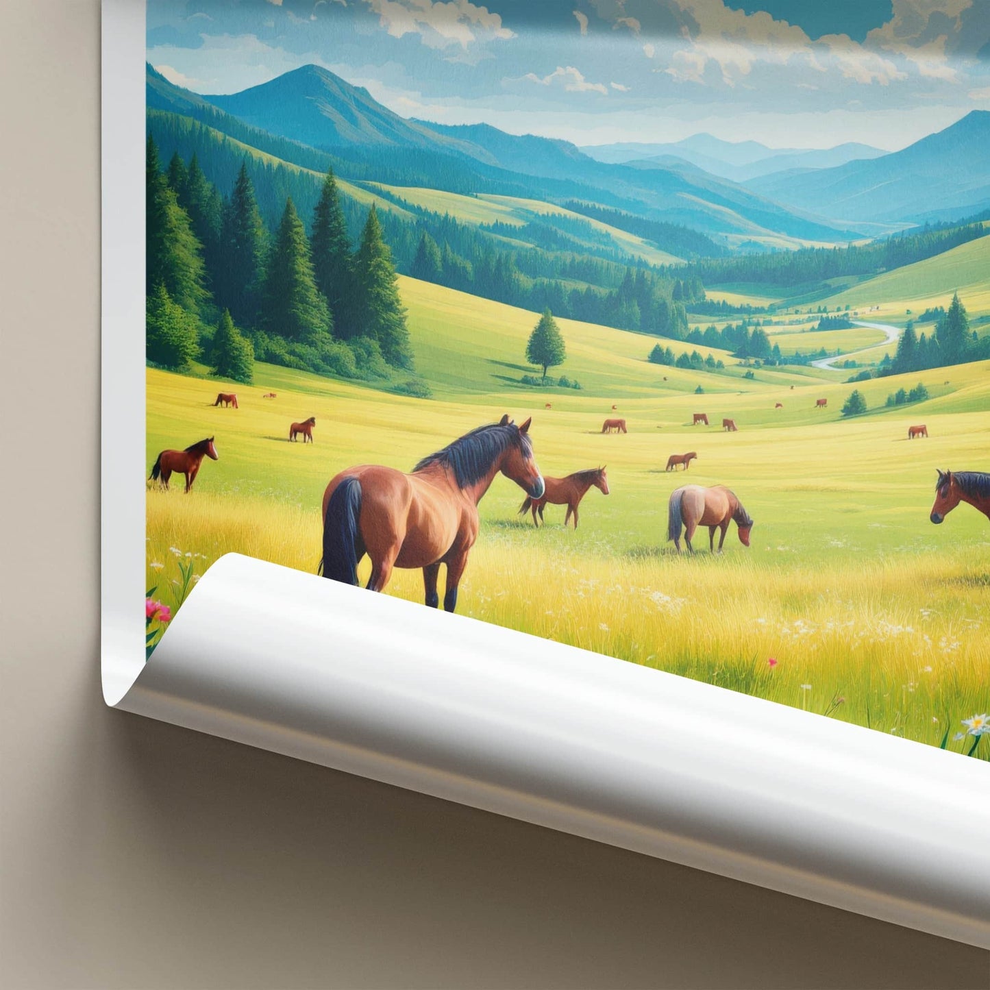 Kalofer Poster - Bulgaria Travel Art - Grazing Horses Mountains Home Decor