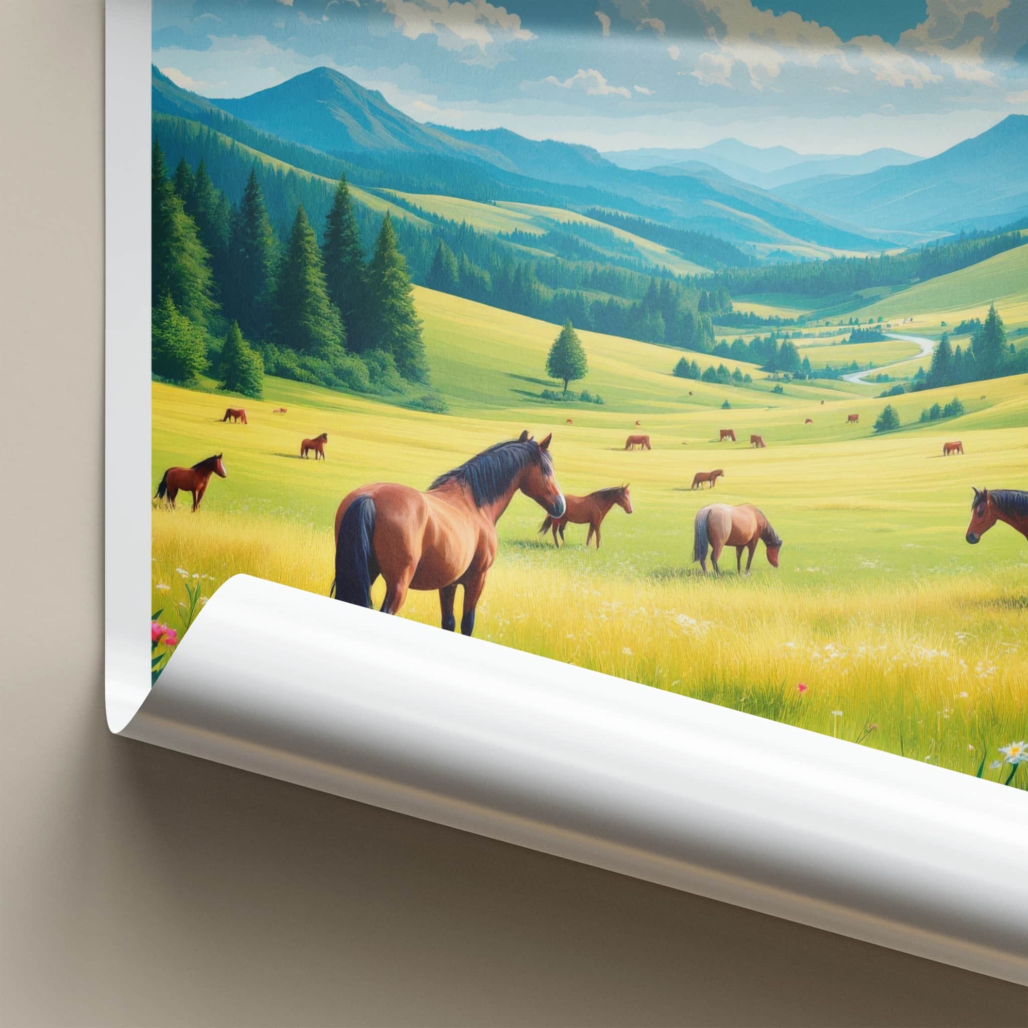 Kalofer Poster - Bulgaria Travel Art - Grazing Horses Mountains Home Decor