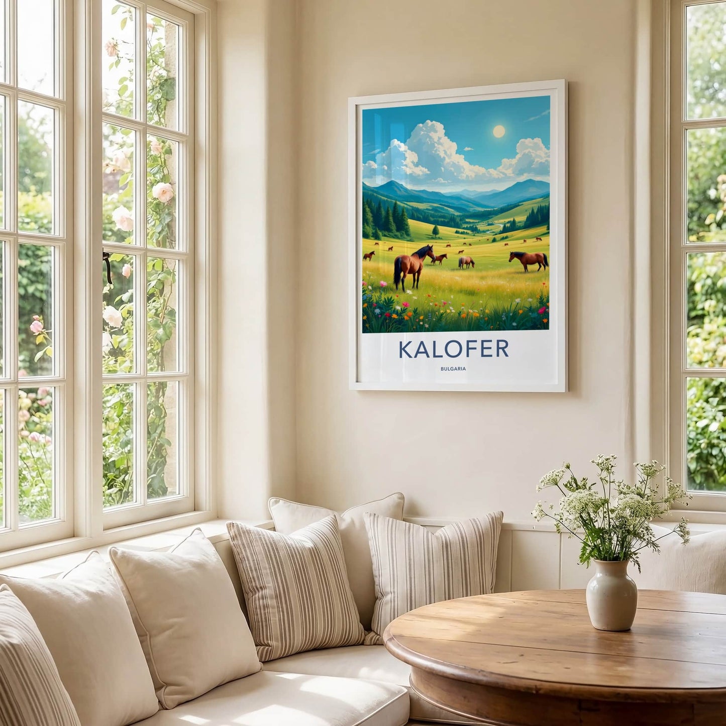 Kalofer Poster - Bulgaria Travel Art - Grazing Horses Mountains Home Decor