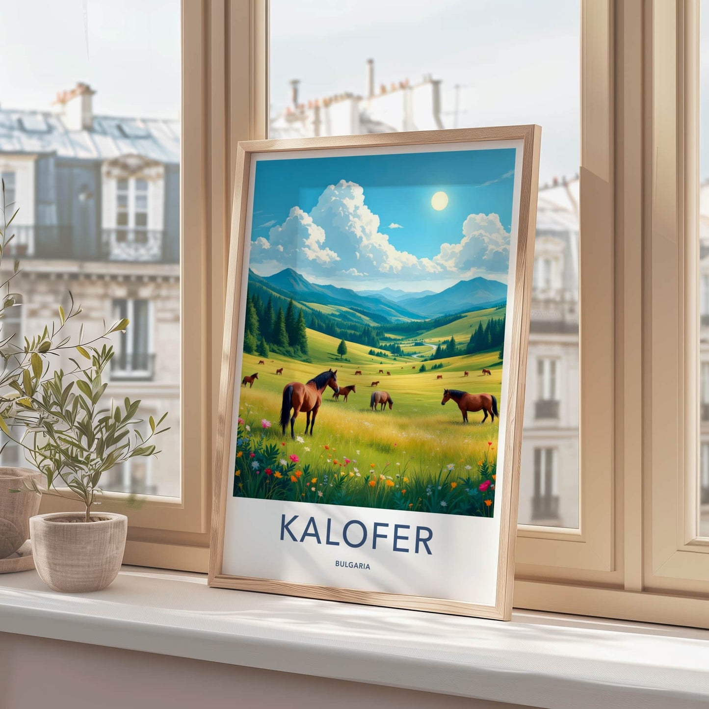 Kalofer Poster - Bulgaria Travel Art - Grazing Horses Mountains Home Decor