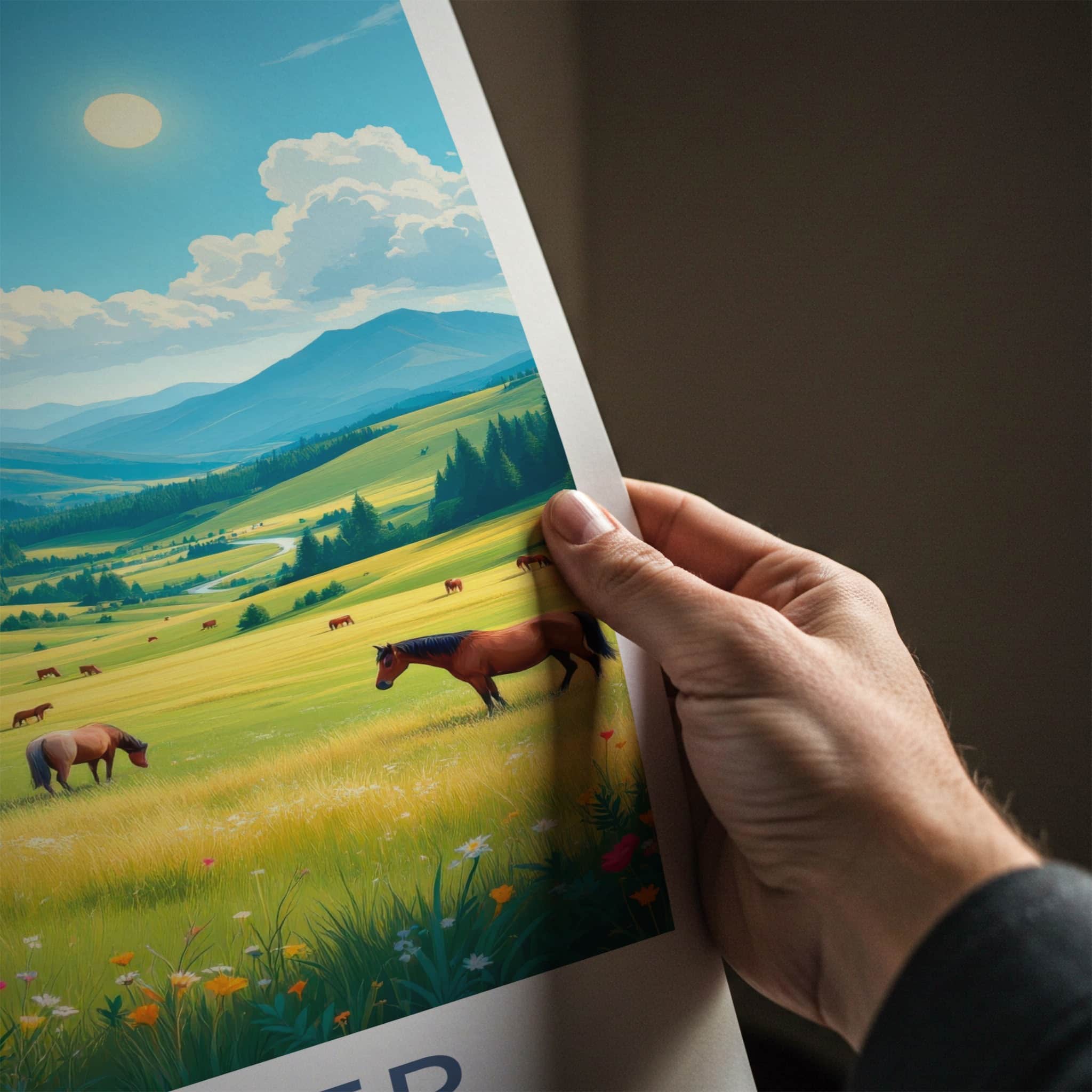 Kalofer Poster - Bulgaria Travel Art - Grazing Horses Mountains Home Decor