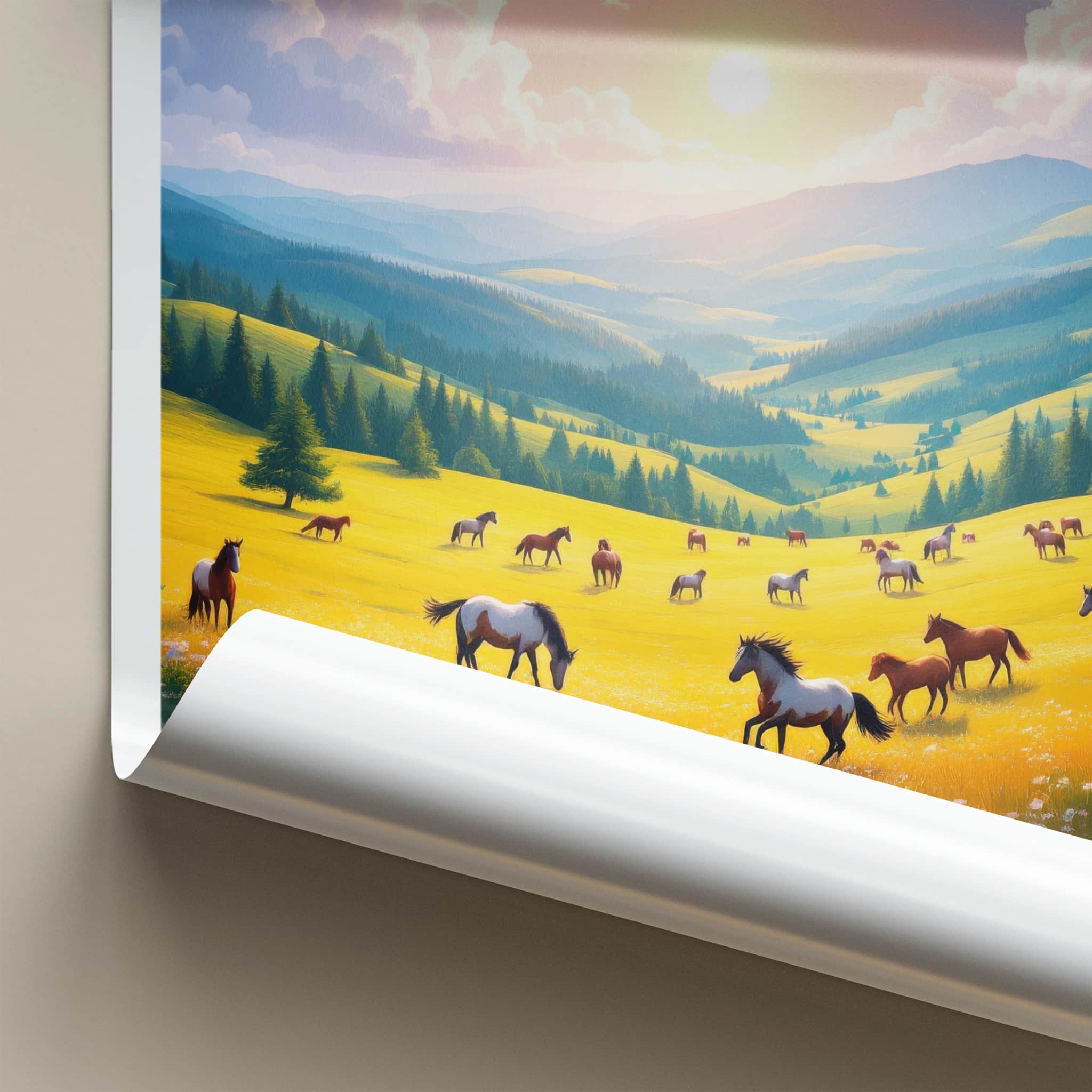 KALOFER Poster - Bulgaria Travel Art - Wild Horses Grazing Home Decor