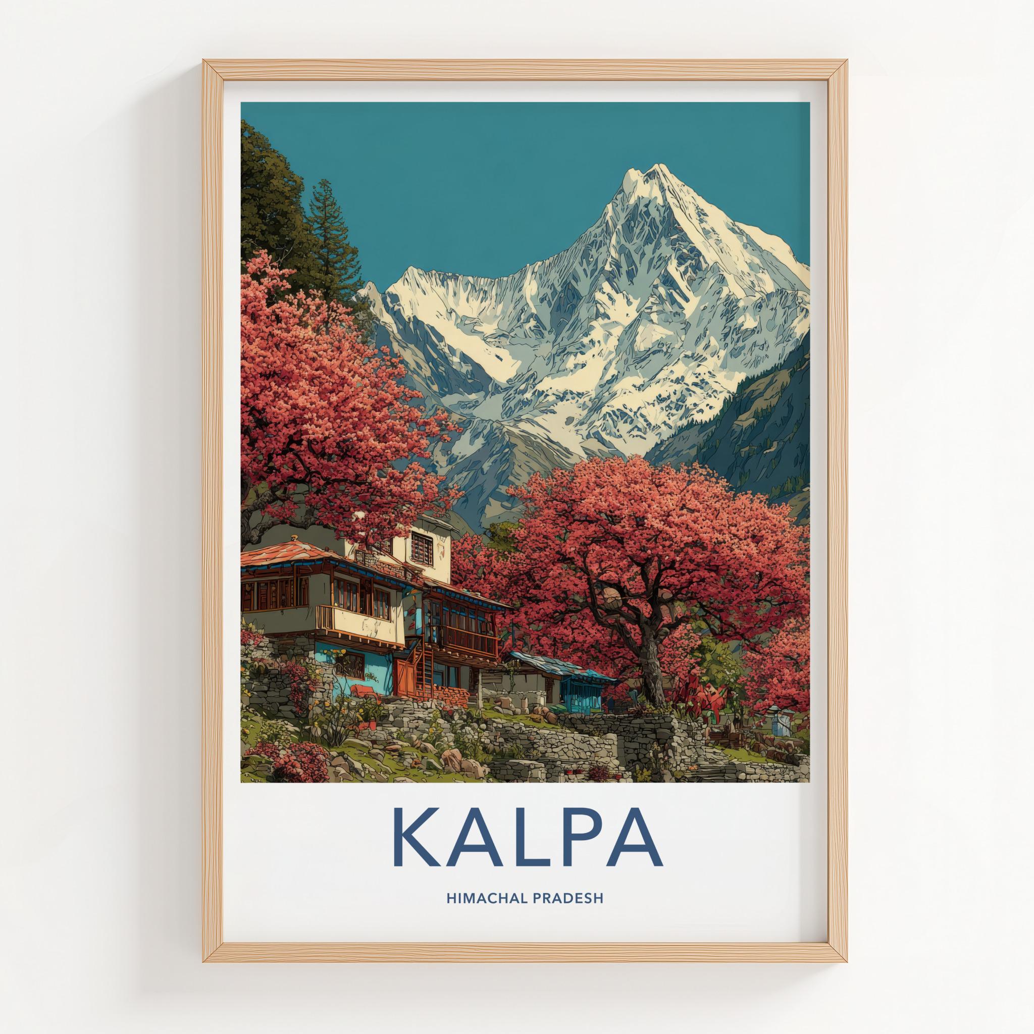 Kalpa Poster - India Art Print - Himachal Pradesh Red Trees Mountains Wall Decor
