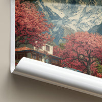 Kalpa Poster - India Art Print - Himachal Pradesh Red Trees Mountains Wall Decor