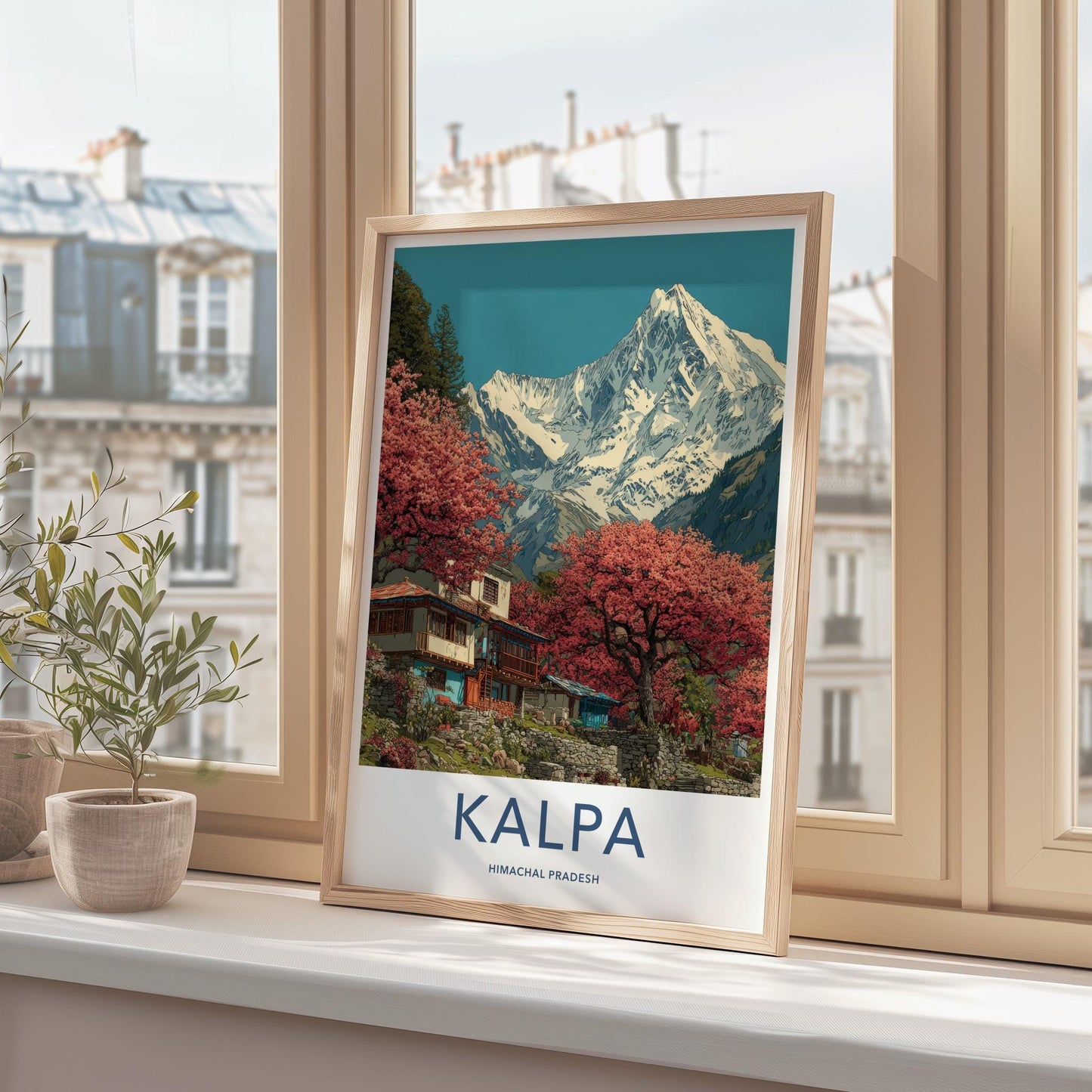 Kalpa Poster - India Art Print - Himachal Pradesh Red Trees Mountains Wall Decor