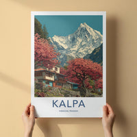 Kalpa Poster - India Art Print - Himachal Pradesh Red Trees Mountains Wall Decor