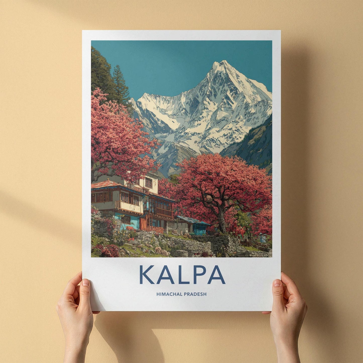 Kalpa Poster - India Art Print - Himachal Pradesh Red Trees Mountains Wall Decor