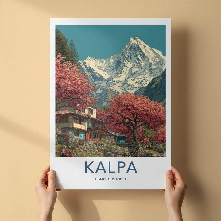 Kalpa Poster - India Art Print - Himachal Pradesh Red Trees Mountains Wall Decor