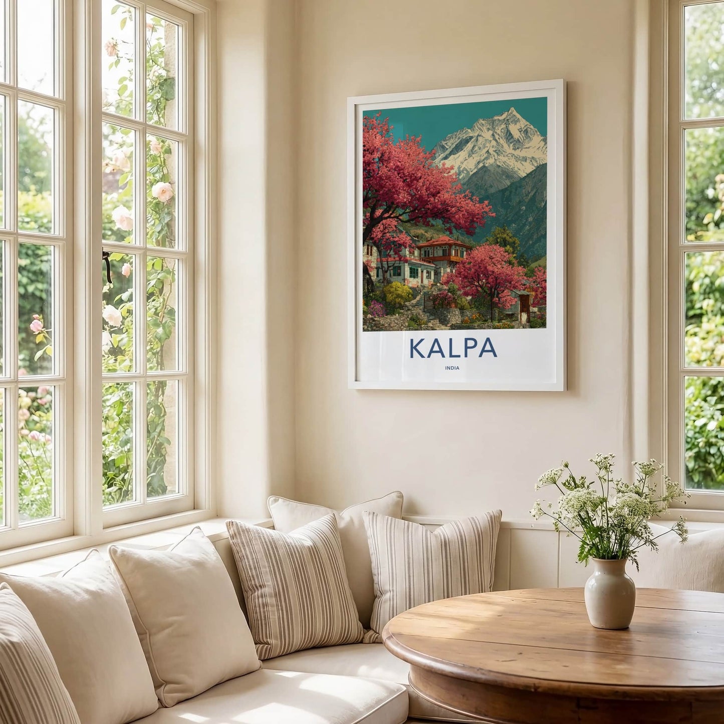 Kalpa Poster - India Travel Art - Himachal Pradesh Pink Trees Home Decor