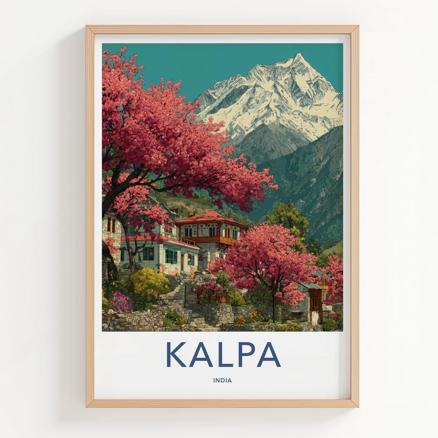 Kalpa Poster - India Travel Art - Himachal Pradesh Pink Trees Home Decor