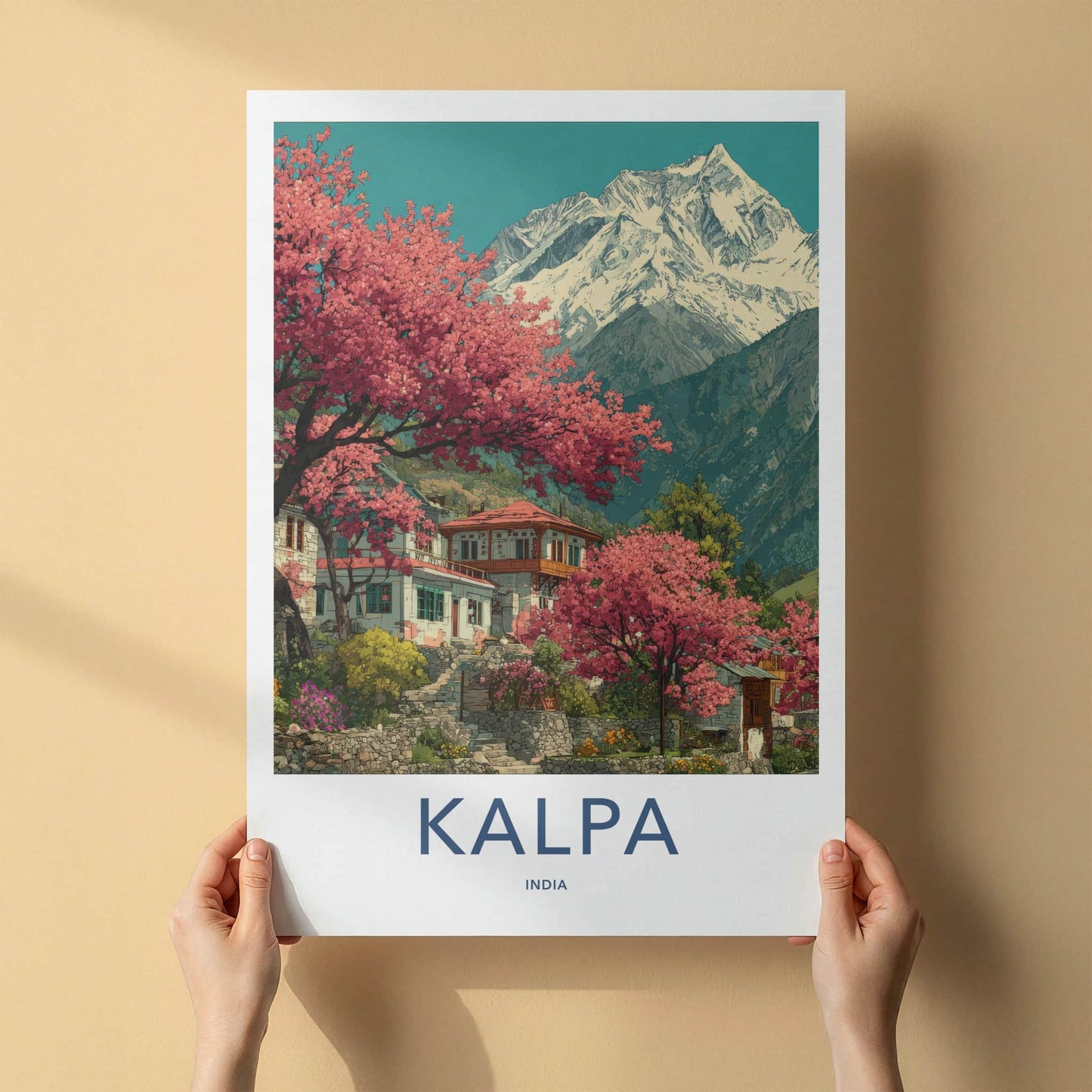 Kalpa Poster - India Travel Art - Himachal Pradesh Pink Trees Home Decor