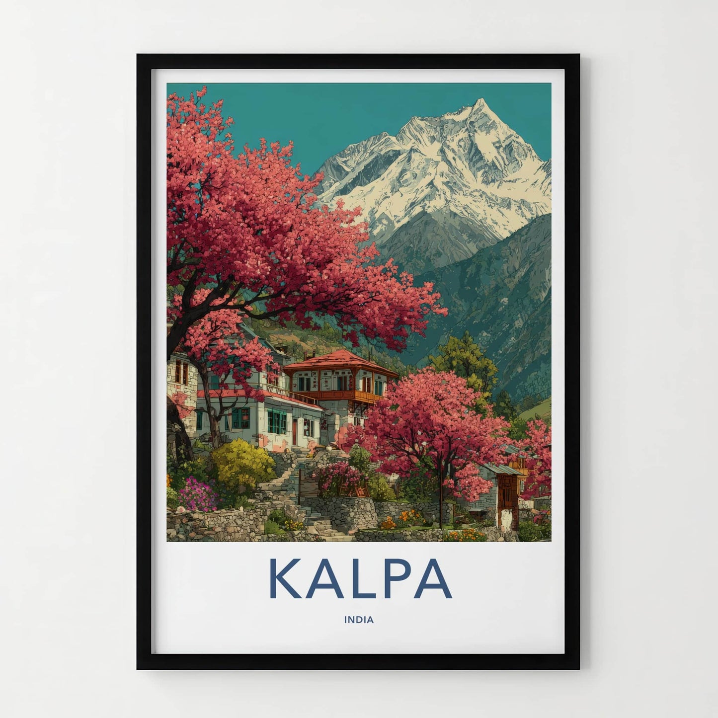 Kalpa Poster - India Travel Art - Himachal Pradesh Pink Trees Home Decor