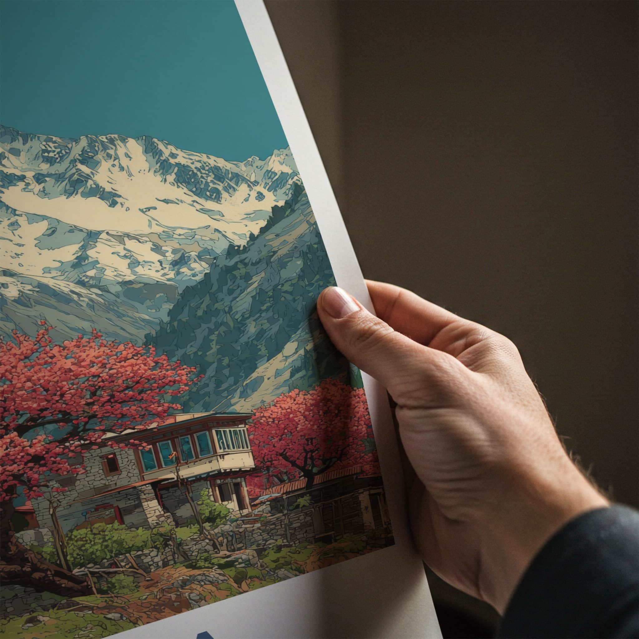Kalpa Poster - India Travel Art - Himachal Pradesh Snowy Peak Home Decor