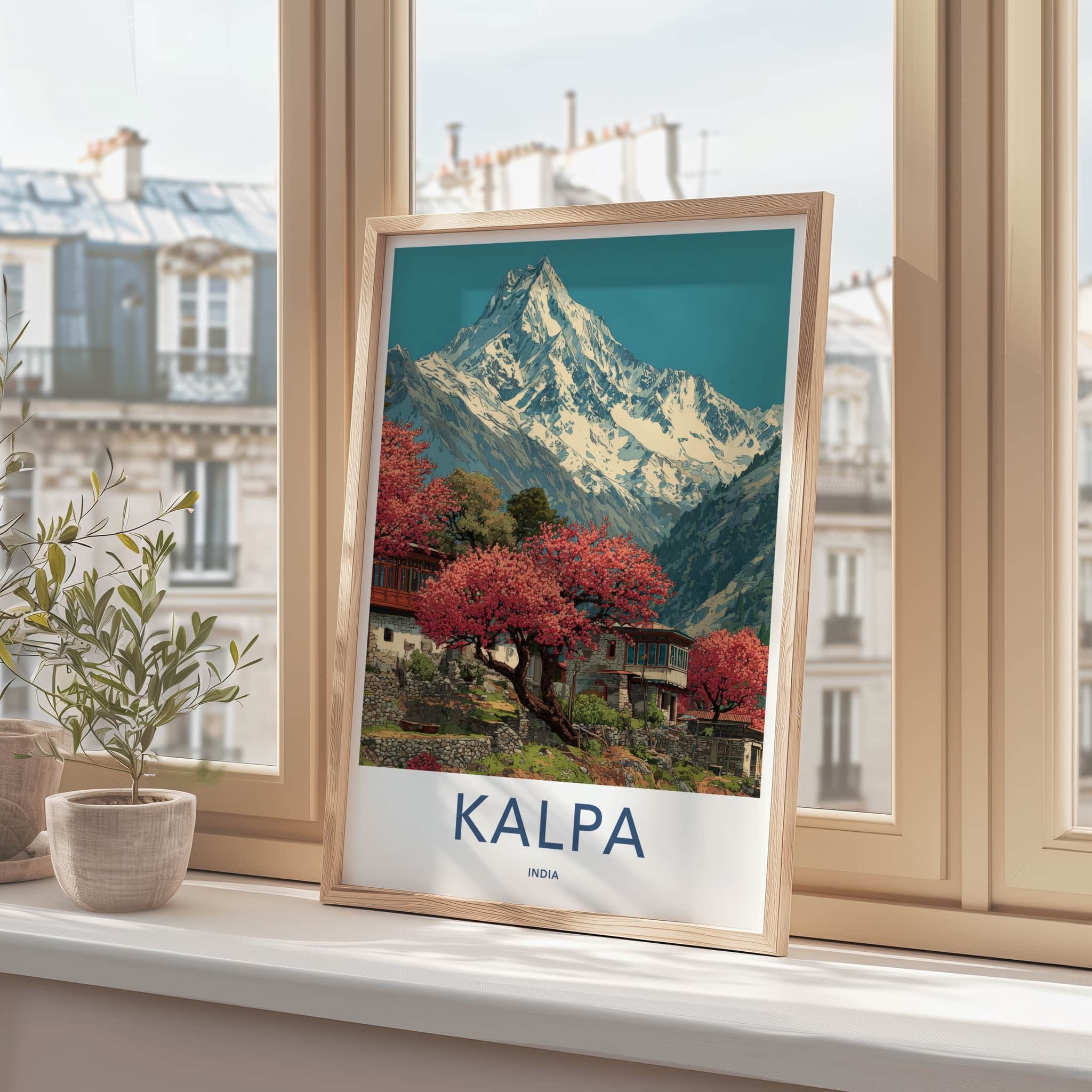 Kalpa Poster - India Travel Art - Himachal Pradesh Snowy Peak Home Decor
