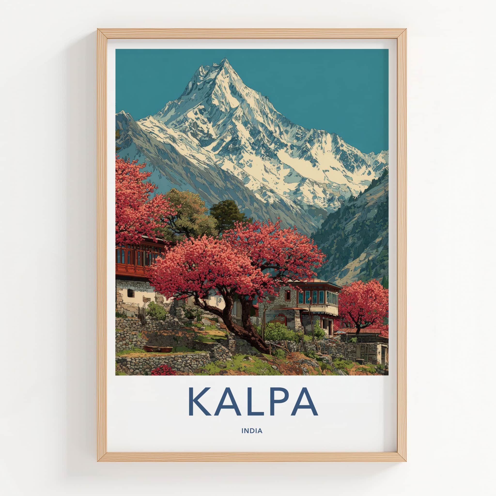 Kalpa Poster - India Travel Art - Himachal Pradesh Snowy Peak Home Decor