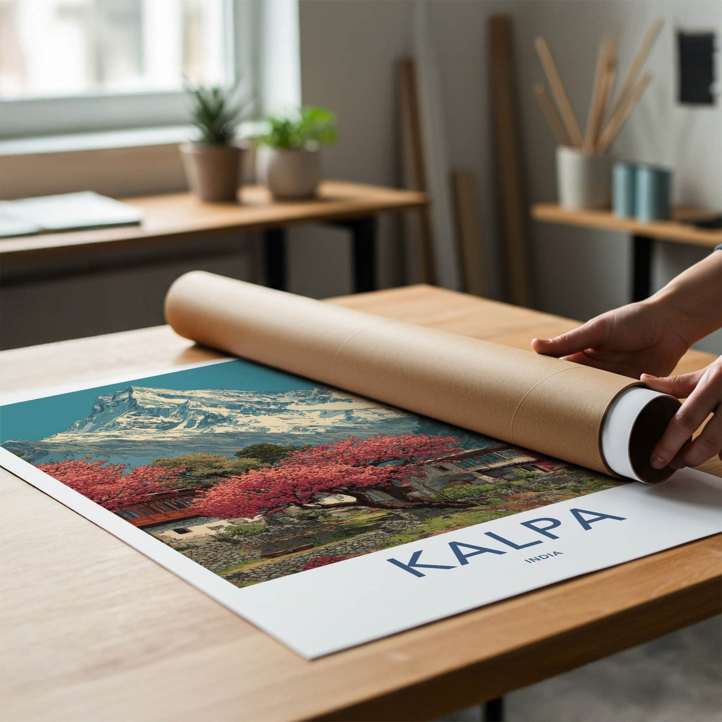 Kalpa Poster - India Travel Art - Himachal Pradesh Snowy Peak Home Decor