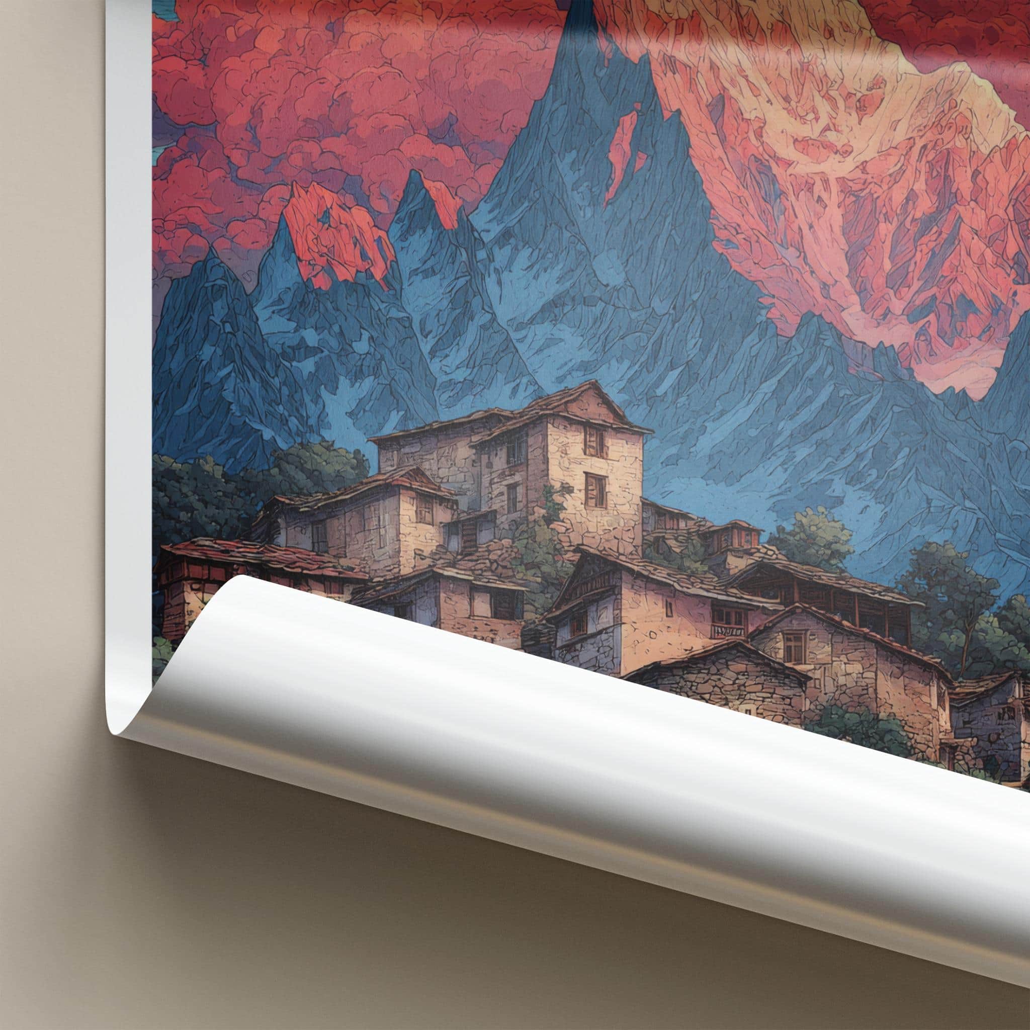 Kalpa Poster - India Travel Art - Himachal Pradesh Village Home Decor