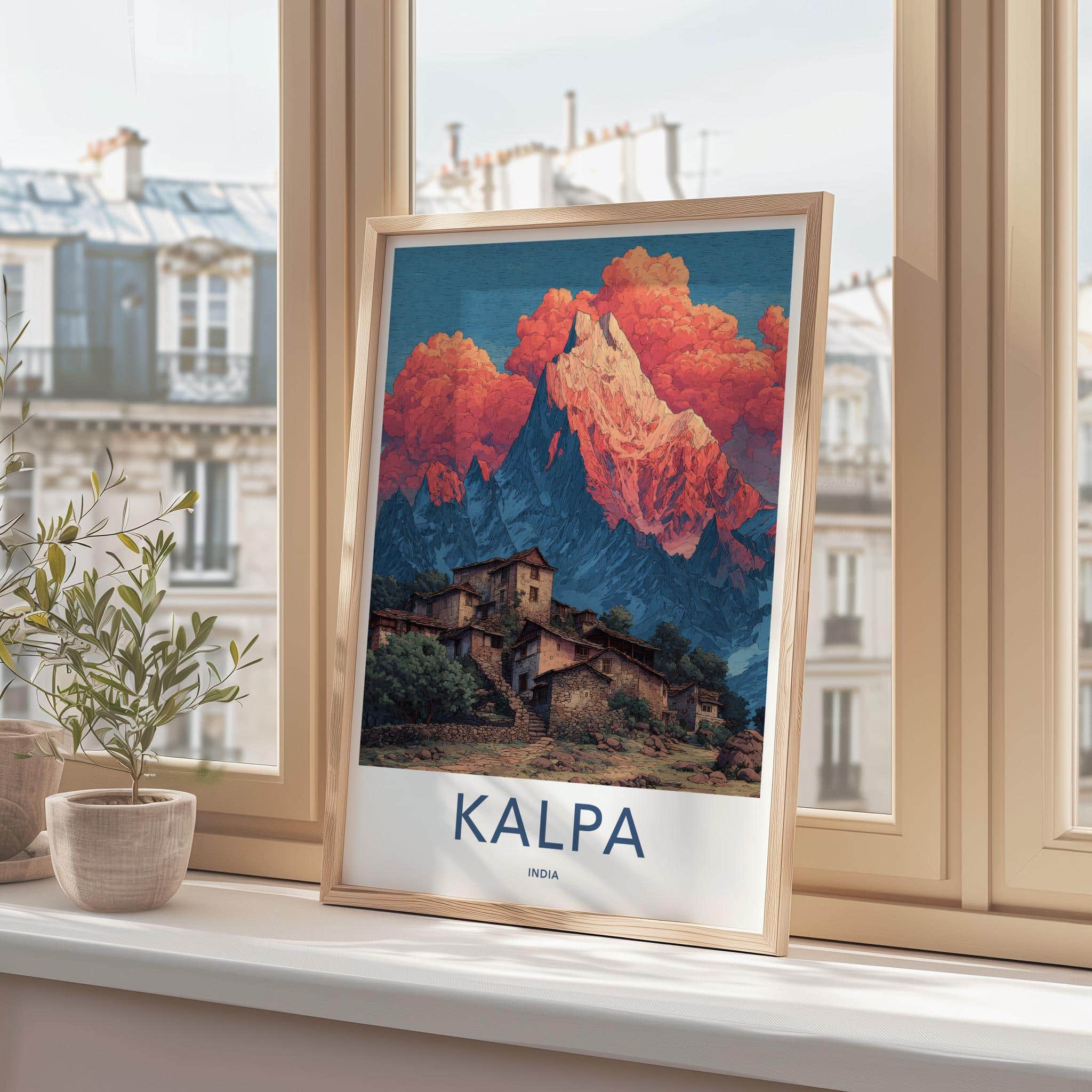 Kalpa Poster - India Travel Art - Himachal Pradesh Village Home Decor