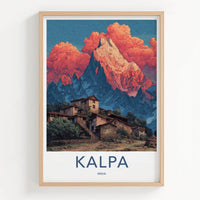 Kalpa Poster - India Travel Art - Himachal Pradesh Village Home Decor