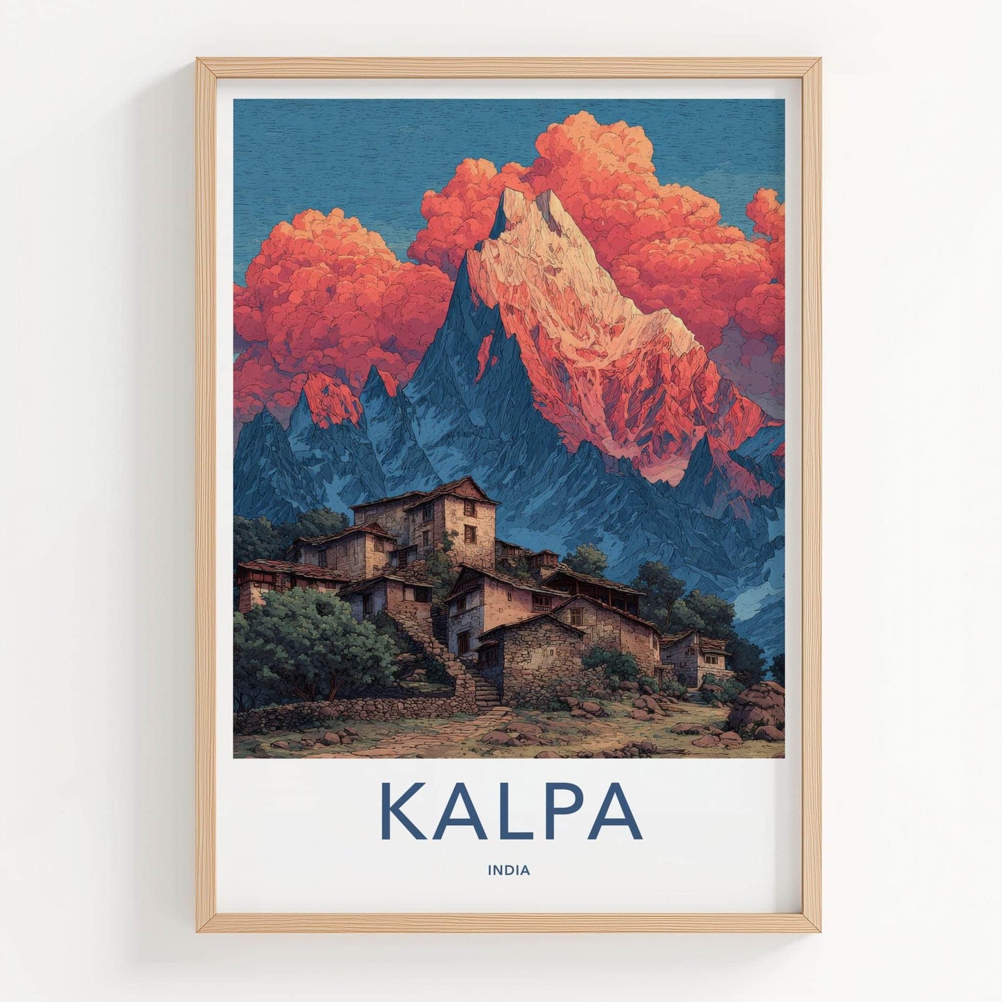 Kalpa Poster - India Travel Art - Himachal Pradesh Village Home Decor