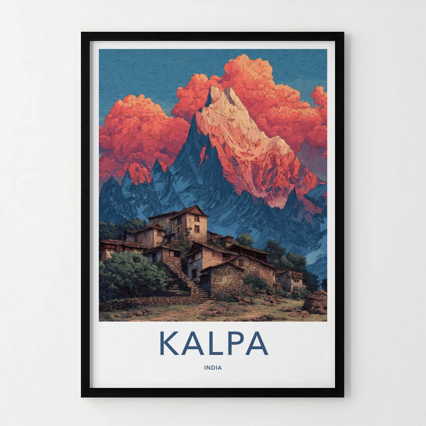 Kalpa Poster - India Travel Art - Himachal Pradesh Village Home Decor