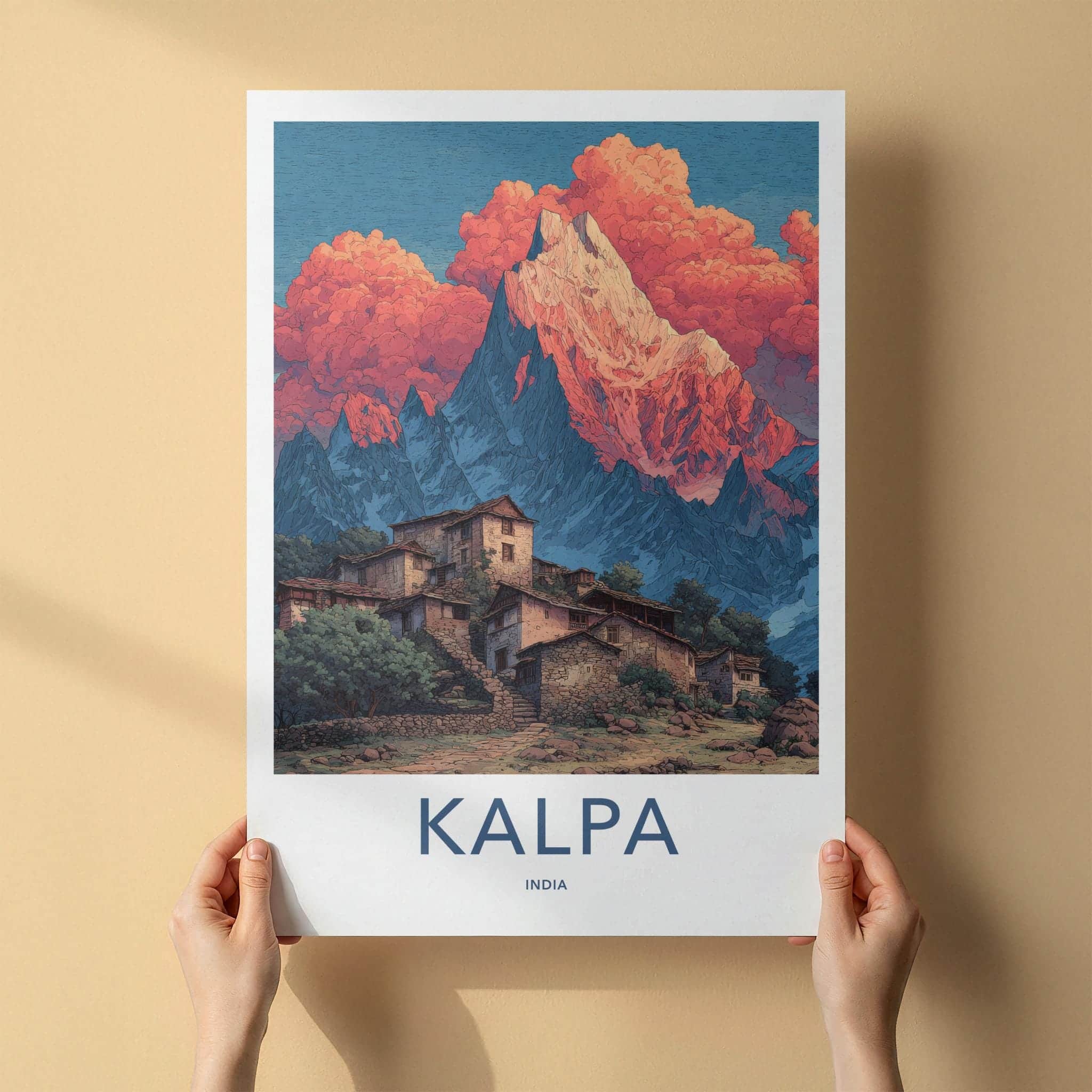 Kalpa Poster - India Travel Art - Himachal Pradesh Village Home Decor