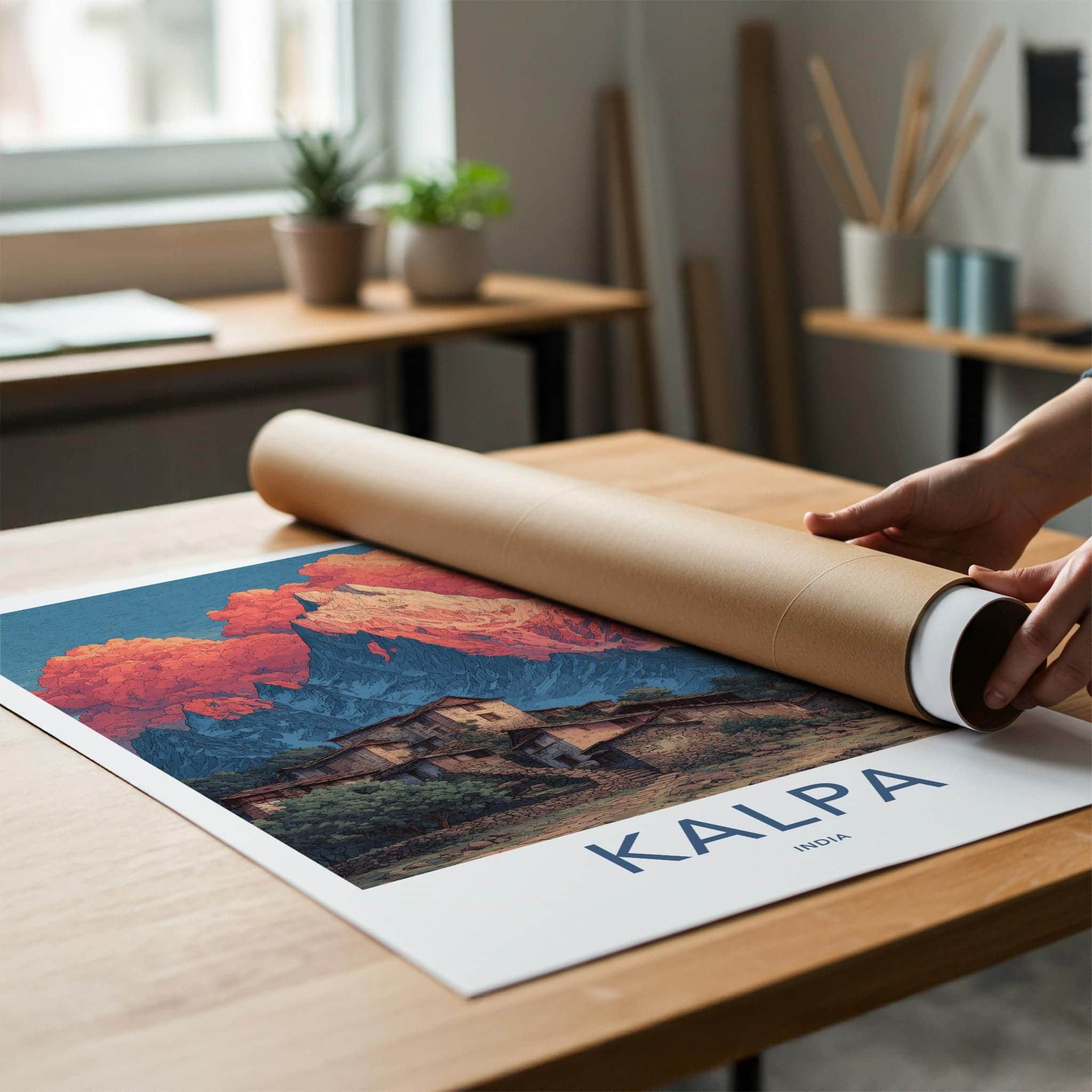 Kalpa Poster - India Travel Art - Himachal Pradesh Village Home Decor