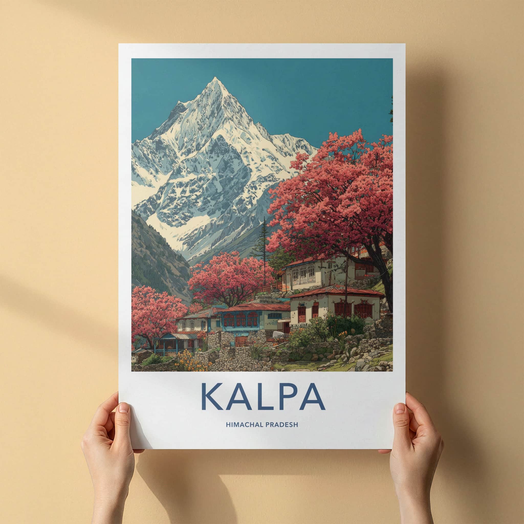Kalpa Poster - India Wall Art - Himachal Pradesh Village Homes Framed Decor
