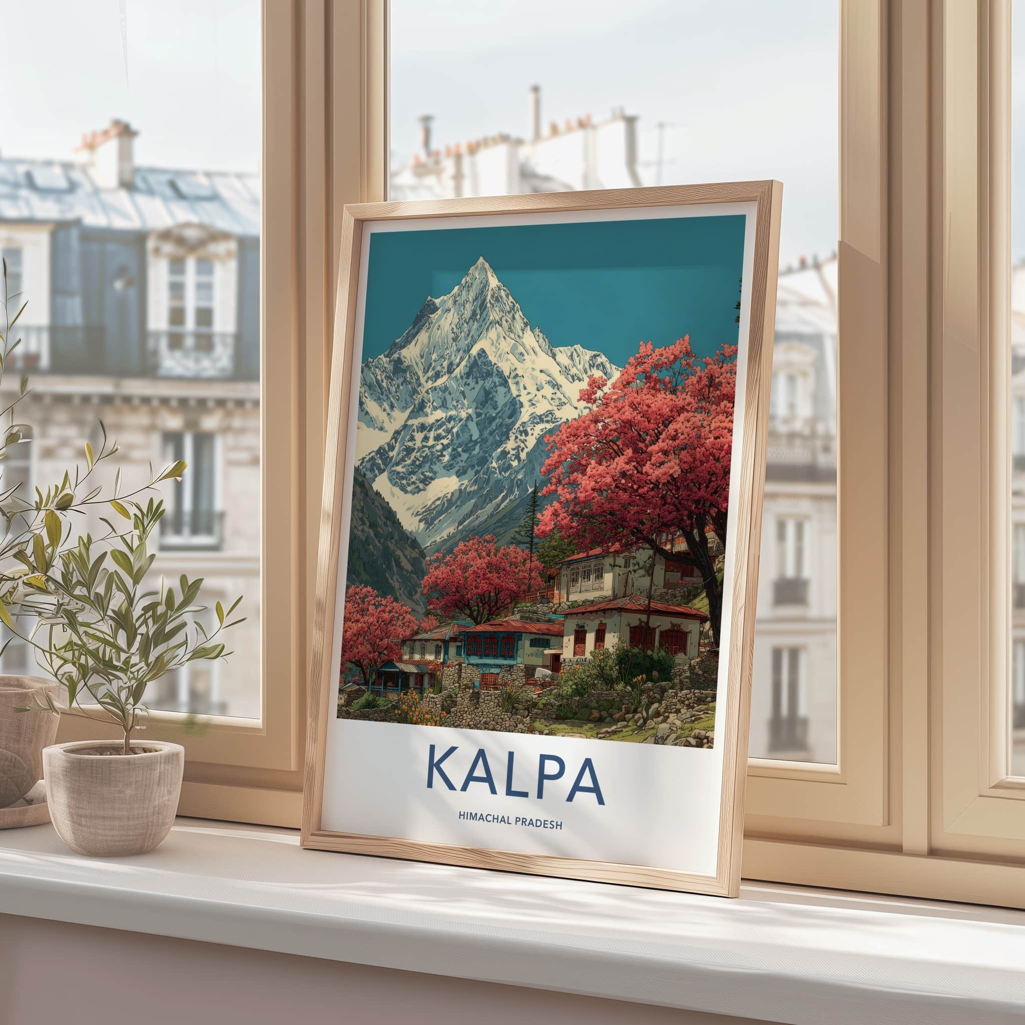 Kalpa Poster - India Wall Art - Himachal Pradesh Village Homes Framed Decor
