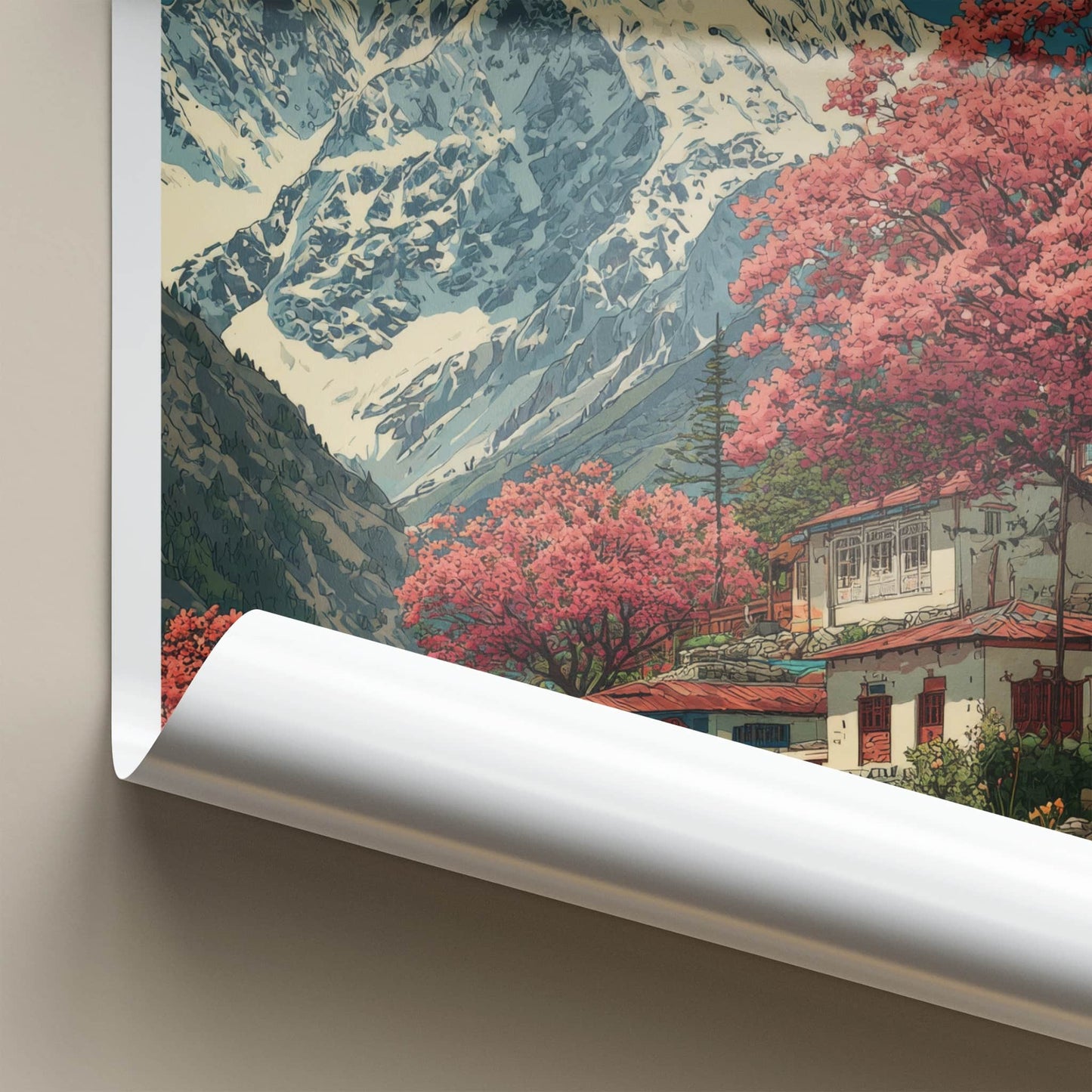Kalpa Poster - India Wall Art - Himachal Pradesh Village Homes Framed Decor