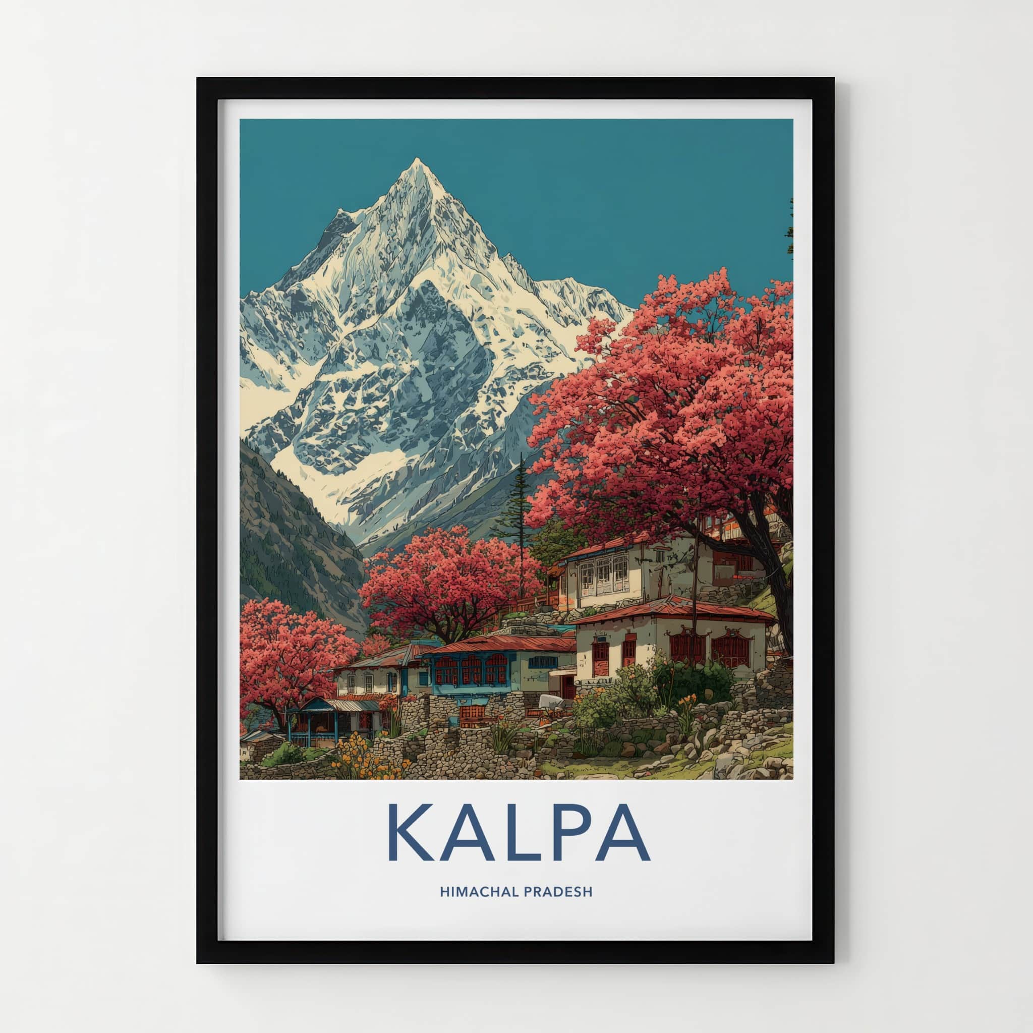 Kalpa Poster - India Wall Art - Himachal Pradesh Village Homes Framed Decor