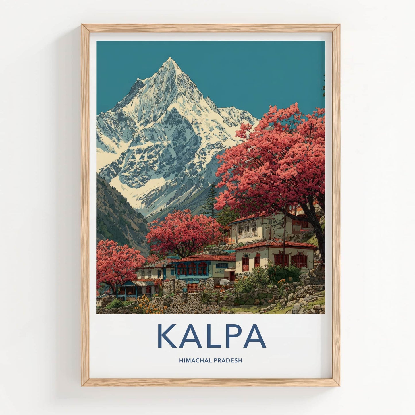 Kalpa Poster - India Wall Art - Himachal Pradesh Village Homes Framed Decor