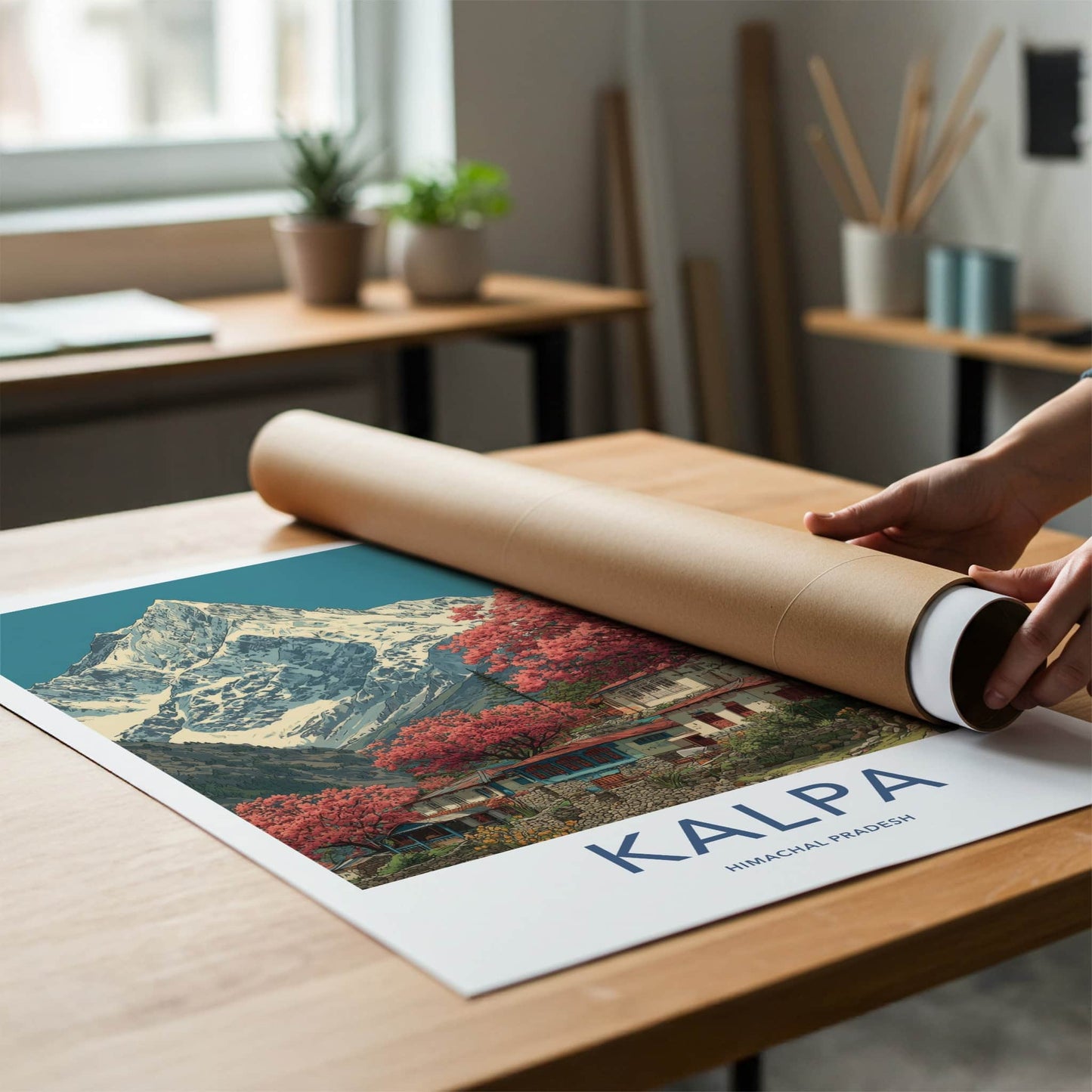 Kalpa Poster - India Wall Art - Himachal Pradesh Village Homes Framed Decor