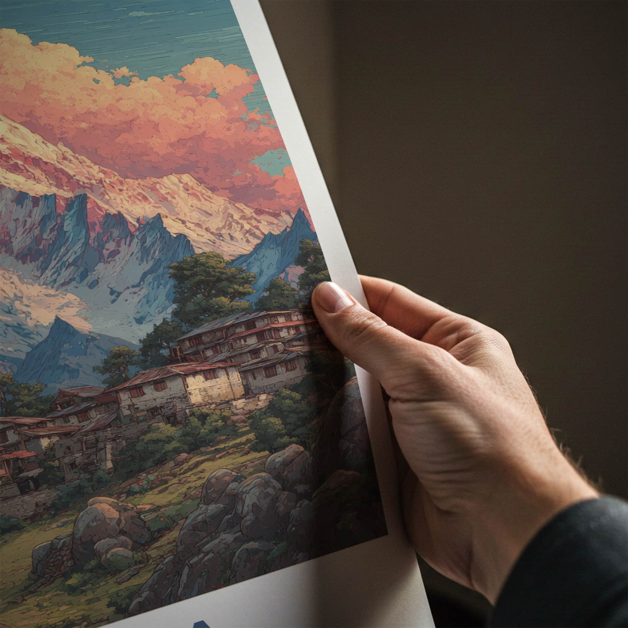 Kalpa Poster - India Wall Art - Pink Clouds Mountain Home Decor