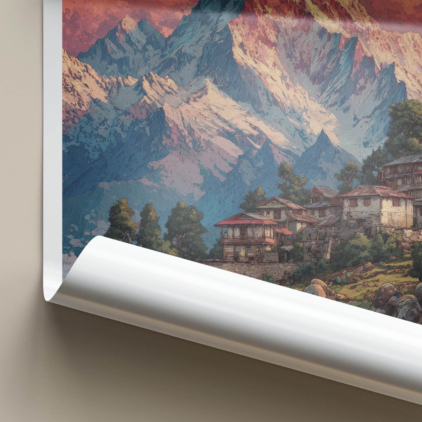 Kalpa Poster - India Wall Art - Pink Clouds Mountain Home Decor
