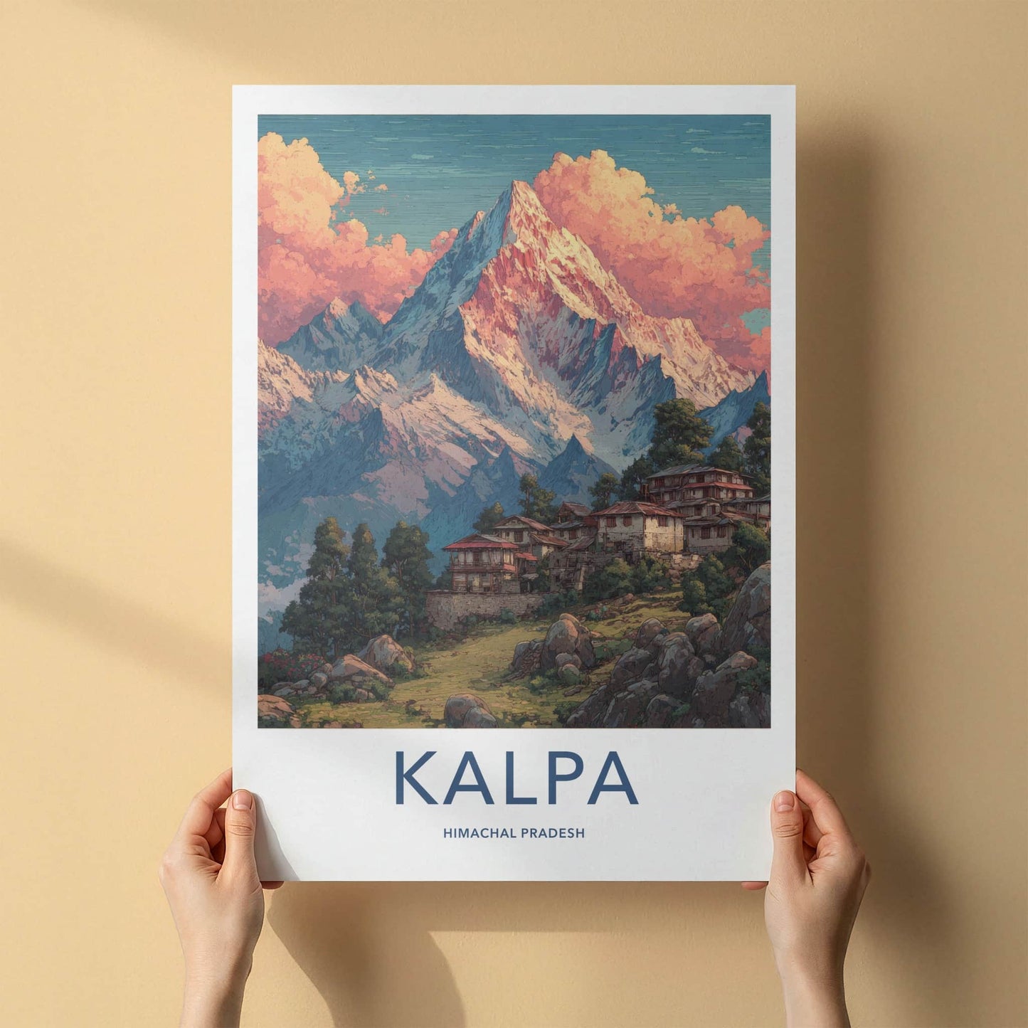 Kalpa Poster - India Wall Art - Pink Clouds Mountain Home Decor
