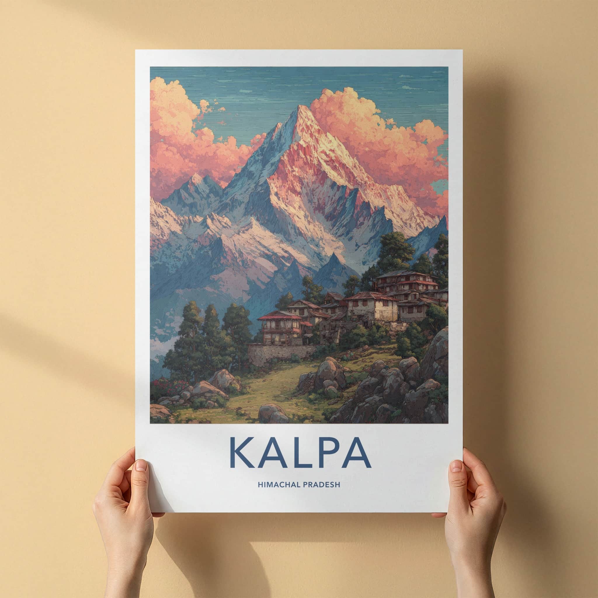 Kalpa Poster - India Wall Art - Pink Clouds Mountain Home Decor