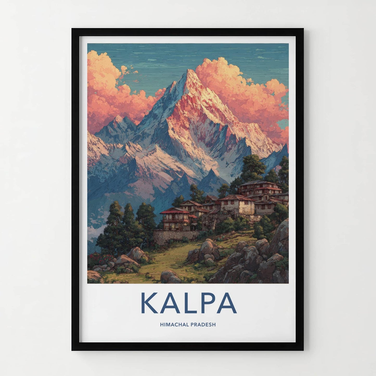 Kalpa Poster - India Wall Art - Pink Clouds Mountain Home Decor