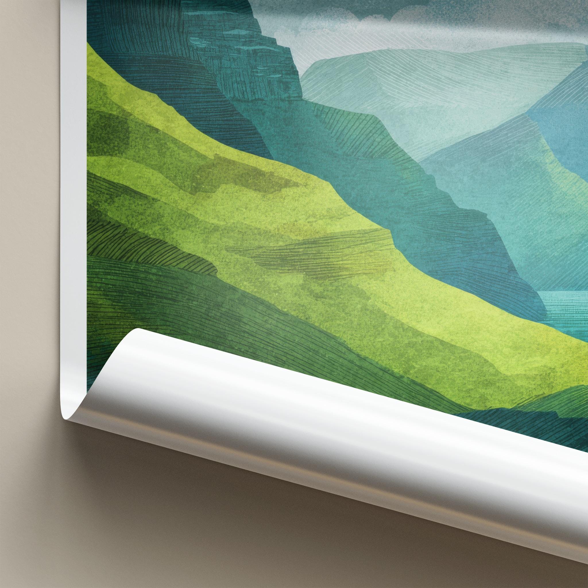Kalsoy Poster - Faroe Islands Travel Art - Layered Island Landscape Home Decor