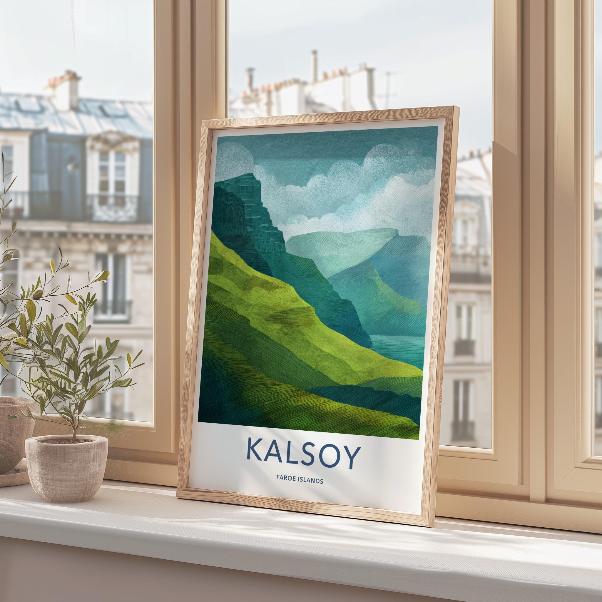 Kalsoy Poster - Faroe Islands Travel Art - Layered Island Landscape Home Decor